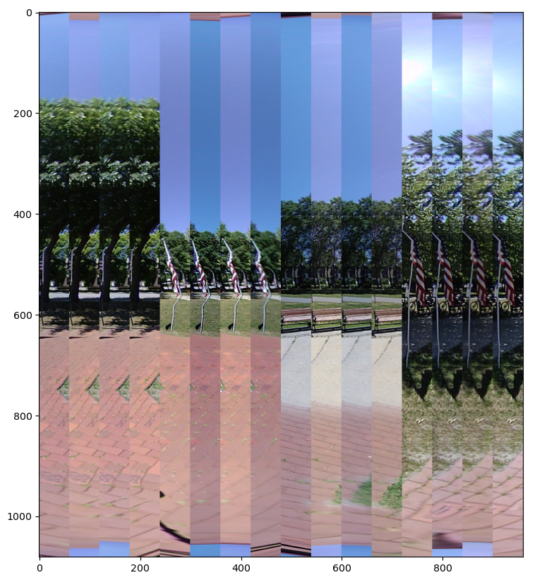 Image areas around seams within each image along each seam.